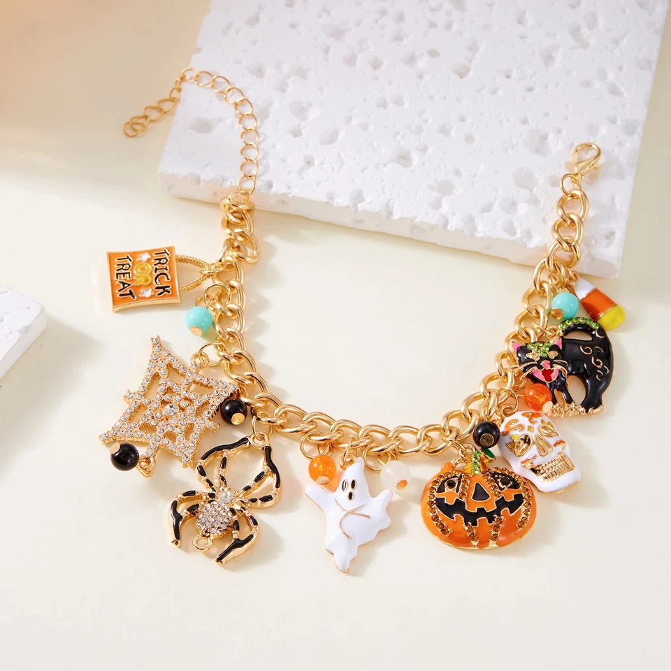 Halloween Fall Bracelet Dangle Enamel Painted Crystal Rhinestone Jewelry Gift - Image 2 of 4