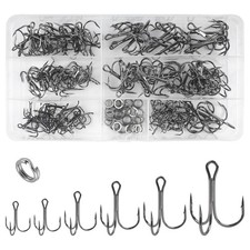 Fishing Treble Hooks Kit,180pcs Treble Hooks Sharp Round Bend High Carbon Ste...