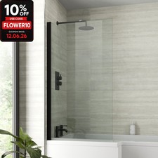 Bath Shower Screen Door Hinged 800mm Frameless Black Clear Safety Glass Panel