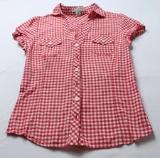Twenty One Women's Short Sleeve Button-Up Collared Gingham Top CL8 Red Medium