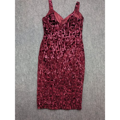 Tatyana Velvet Sequin Bodycon Dress XL Cocktail Burgundy Pin Up Flirty Midi - Picture 6 of 9