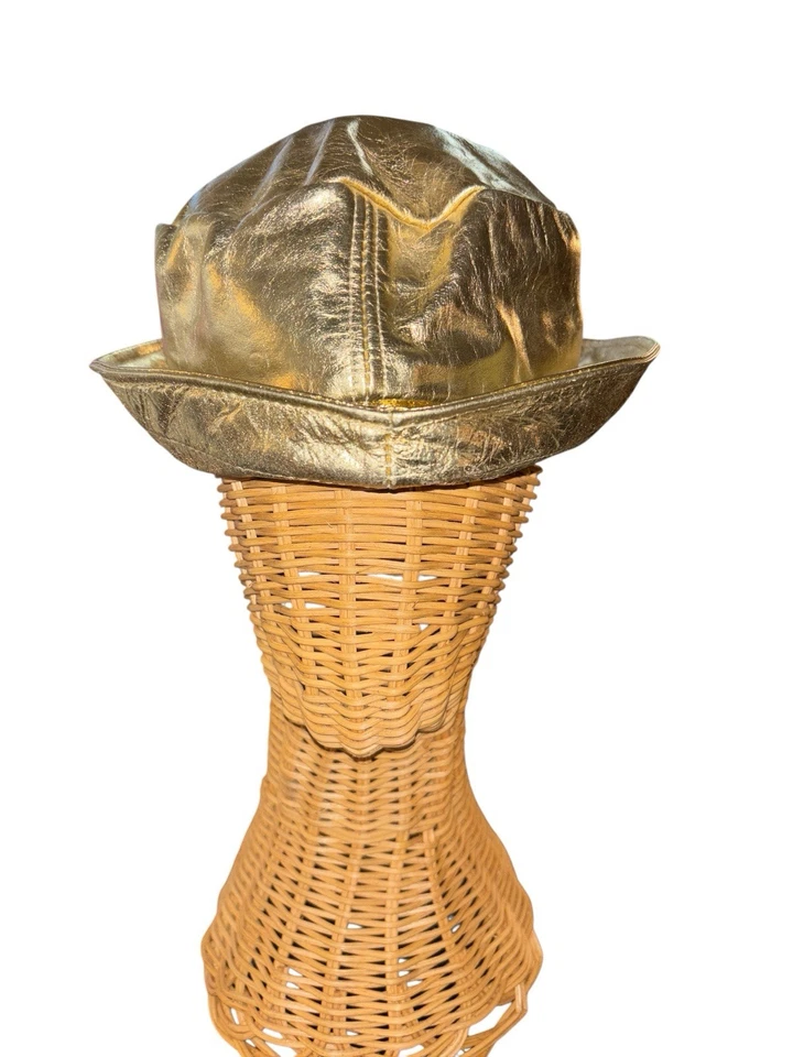 Metallic Gold Leather Made In USA Bucket Hat Women’s - Image 4 of 4