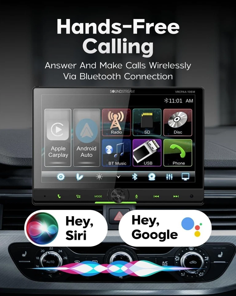 VRCPAA-106M 10.6" Double DIN Car Stereo - Apple CarPlay & Android Auto Floating - Image 4 of 4