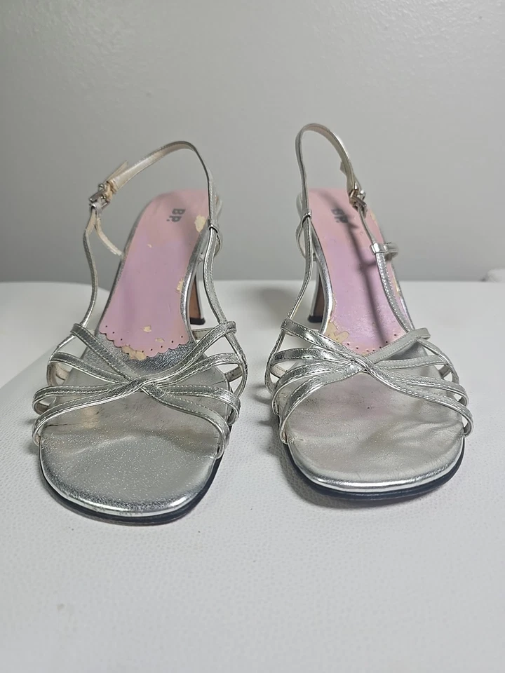 Y2K BP NORDSTROM Silver Platform Sandals Womens 9.5M Party Club Cruise Baddie - Image 3 of 4