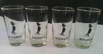 Old Crow Bourbon Whiskey Bar Glass FOUR Libbey Highball Style Glasses Kentucky