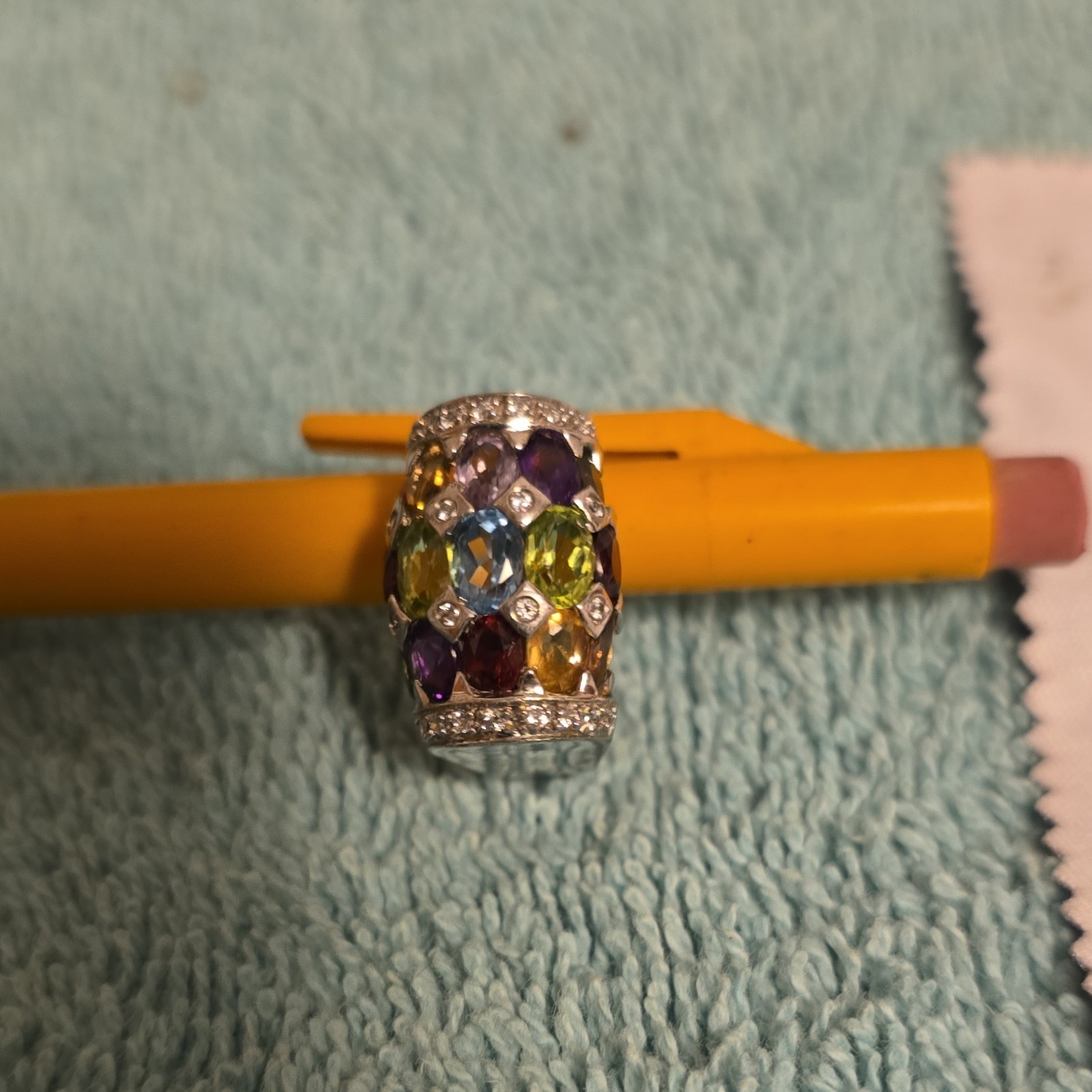 Sterling Silver 925 Ring Multicolor Assorted Gems… - image 1