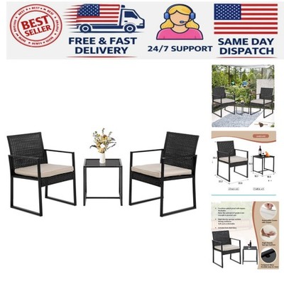 3-Piece Outdoor Seating Set - Weather-Resistant Wicker with Cushions in Khaki