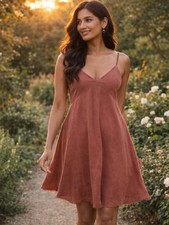 Wishlist V-Neck Spaghetti Strap Tie Waist Dress Size S Dusty Rose