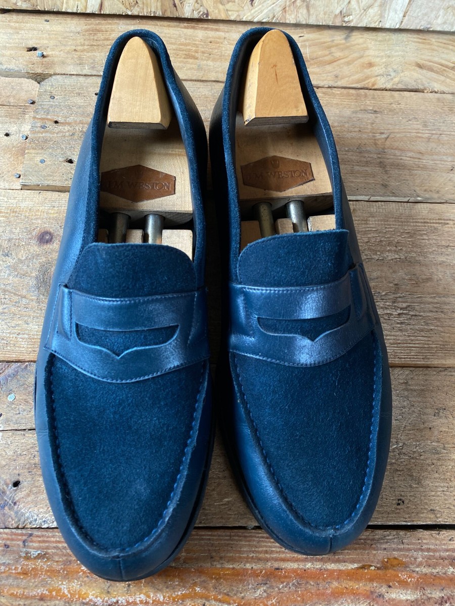 J.M.Weston 180 navy blue leather penny loafers | eBay