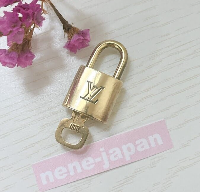 LOUIS VUITTON PadLock Lock & Key Brass Gold Authentic Number