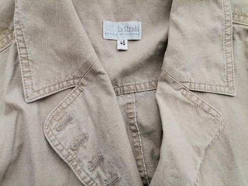 La strada T. 46 Beige Blazer con bottoni Cotone 100% Manica lunga Tasche Logo - Foto 4 di 5