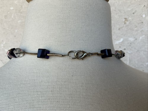 Choker Necklace Amethyst Nugget Glass Bead Y2K Artisan Aurora Borealis 15 inch - Picture 3 of 20