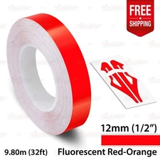 FLUORESCENT RED-ORANGE 1/2" 12mm PIN STRIPE Striping TAPE Decal Vinyl Sticker