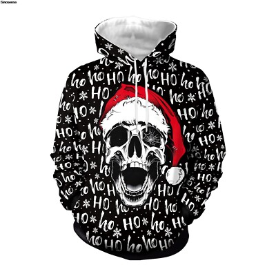 Skull Christmas Hoodie 3D Digital Polyester Size L
