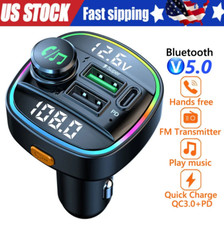 Bluetooth 5.0 Car Wireless FM Transmitter Adapter USB PD Charger AUX Hands LOT