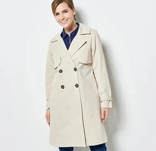 Centigrade Twill Double Breasted Long Trench Coat In Stone Size Small