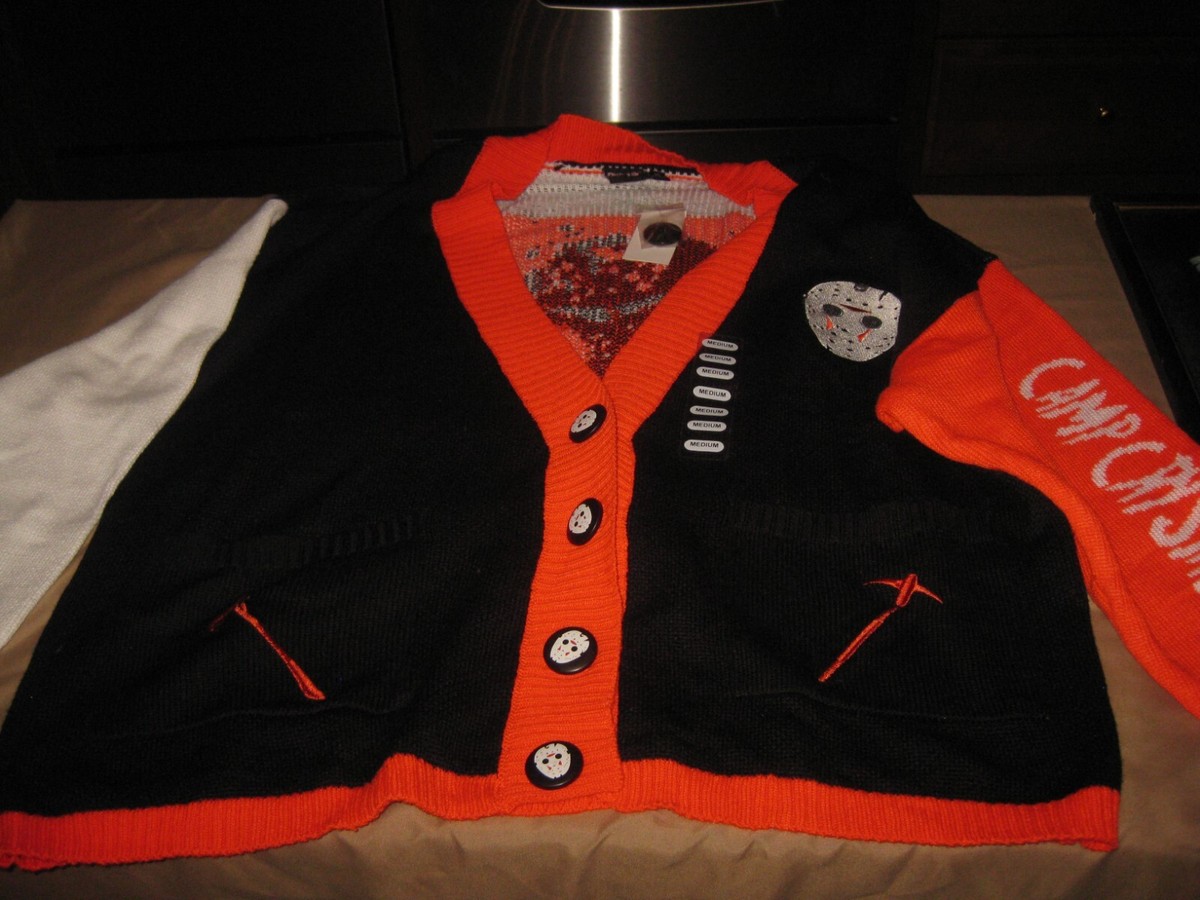 FRIDAY THE 13th Jason VORHEES CAMP CRYSTAL LAKE CARDIGAN SWEATER