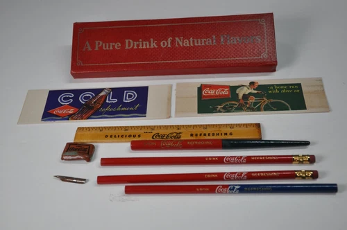 Coca - Cola Coke Advertising Stationary Set Coke Ruler Pen Pencils Paper Vintage