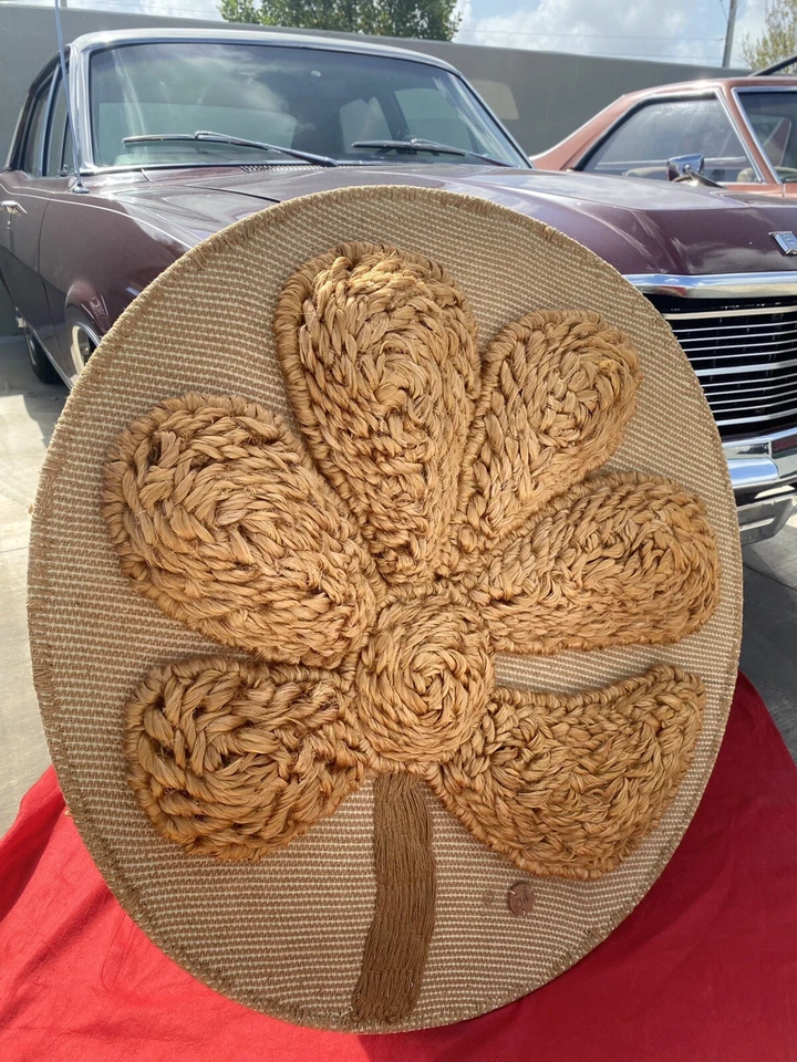 Arte redondo flor tejida colgante de pared grande 40x40" de Don Freedman 1976 Foto 2 de 4