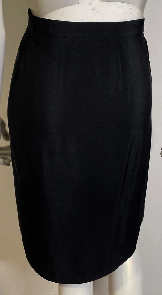 Falda envolvente negra Adolfo Saks Fifth Ave L 12 14 plisada frontal asimétrica vintage Foto 4 de 4