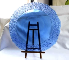 Fire and Light Recycled Glass Moonstone Platter plate 14" - Cobalt blue
