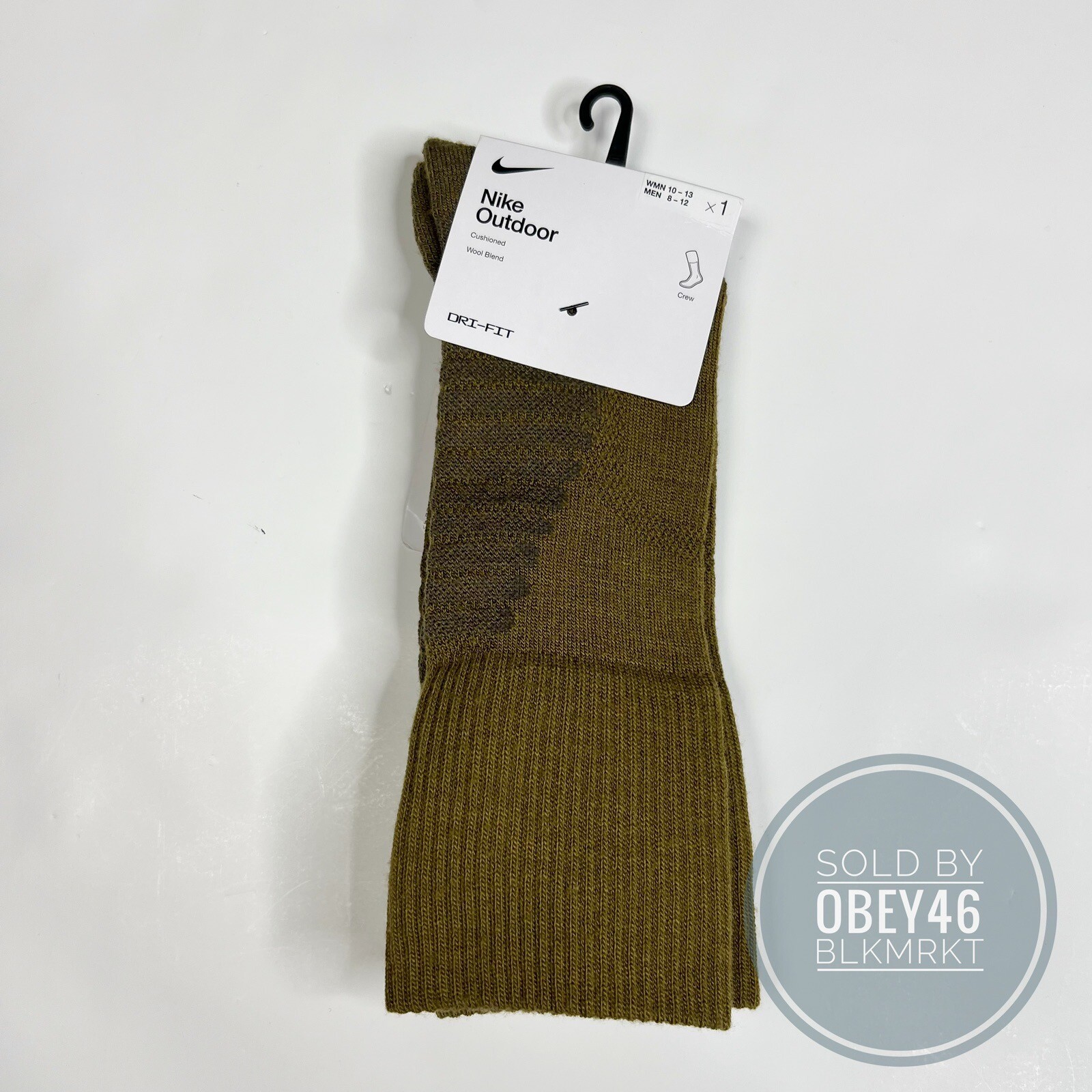 Nike Cushioned Wool Crew Socks for Hiking, Camping, Running DQ6450-300 Size 8-12
