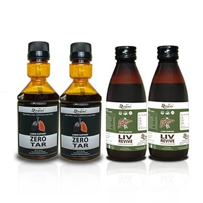 Hindrishi Ayurveda Zero Tar & Liv Revive Syrup (set of 4) Lungs & Liver Support