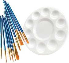 Paint Brushes Palette Set, 10Pcs Nylon Hair Brushes and 1Pcs Plastic Paint Palet