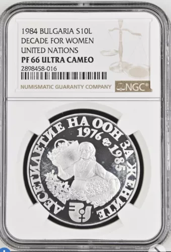 BULGARIA 1984 10L NGC PF66UCAM DECADE FOR WOMEN SILVER PROOF RARE!