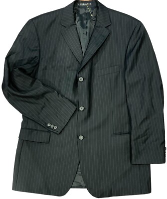 HUGO BOSS 44R BLACK SUIT JACKET STRIPE 3 BUTTON ROSSELLINI MOVIE PREOWN PRIORITY