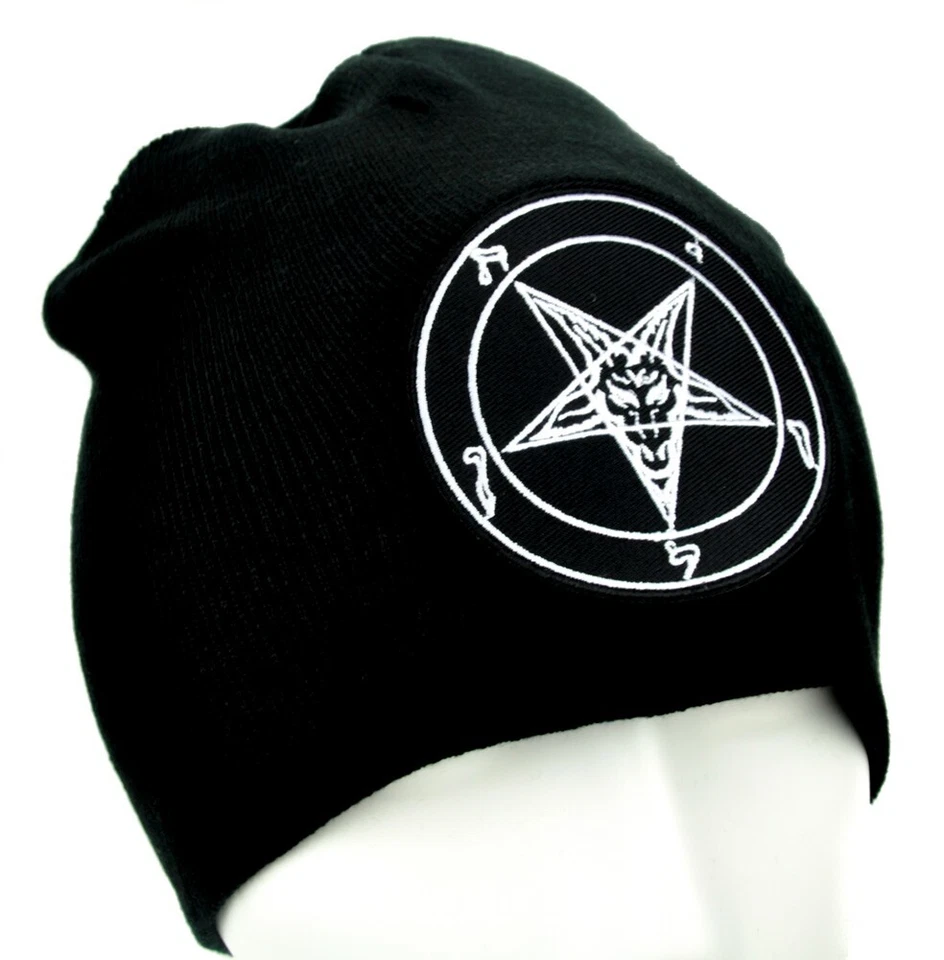 黑白 Baphomet 豆豆针织帽帽子倒五角星神秘金属朋克 — 第 2/4 张图片