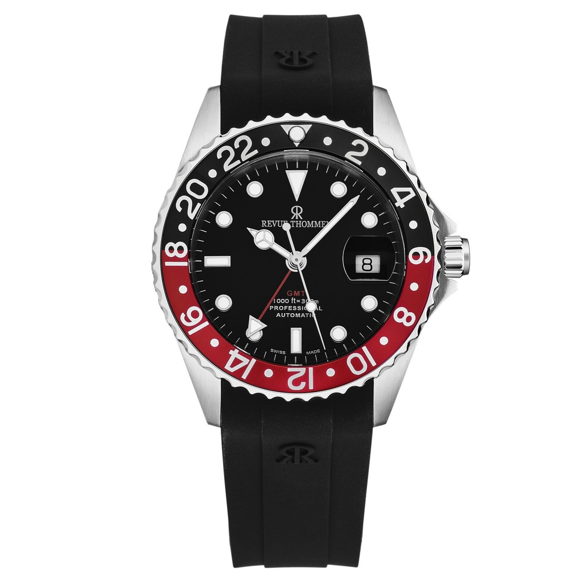 Revue Thommen Men's Diver Black Dial Black & Red GMT Bezel