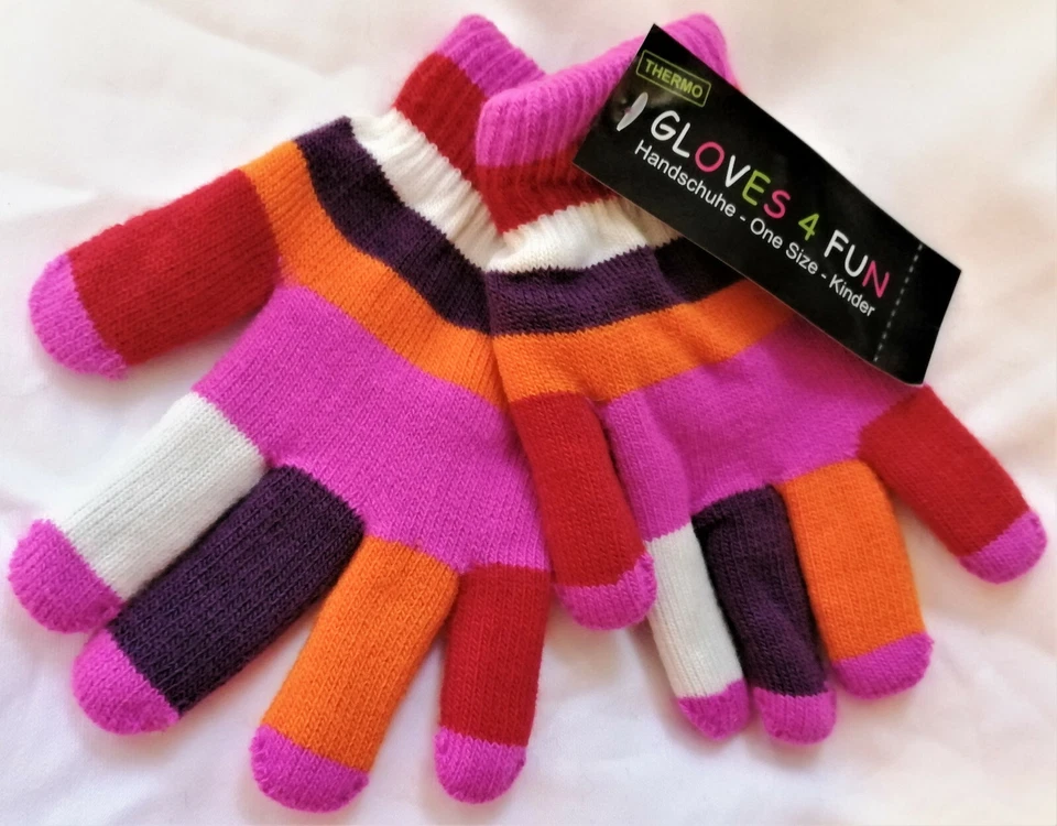 WOWERAT Thermo-Finger-Strick-Handschuhe Ringel Pink für Kinder