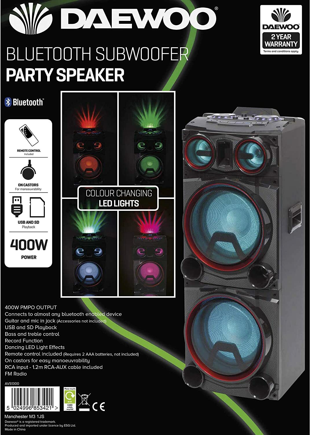 daewoo bluetooth subwoofer party speaker