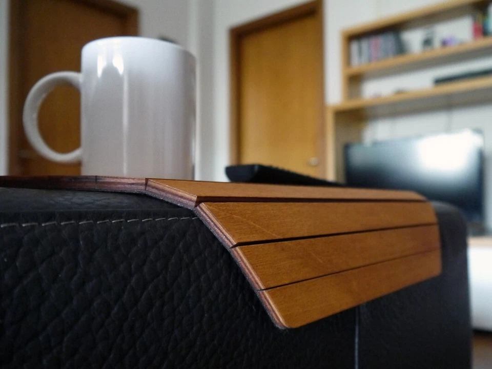 Wood Flexible Hexagonal Sofa Table for Armrest - Light Walnut Slinky  Couch Tray - Image 2 of 4