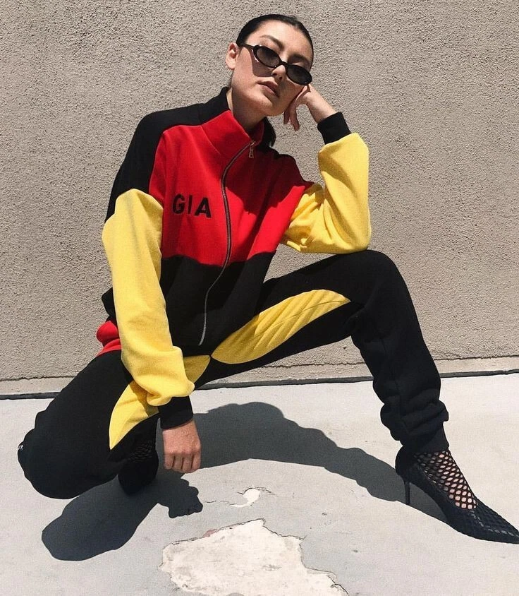 I Am GIA Yellow Red Blaster Color Block Zip Mock Neck Fleece