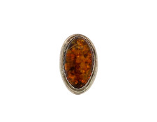 Vintage sterling silver 925 elongated oval amber ring