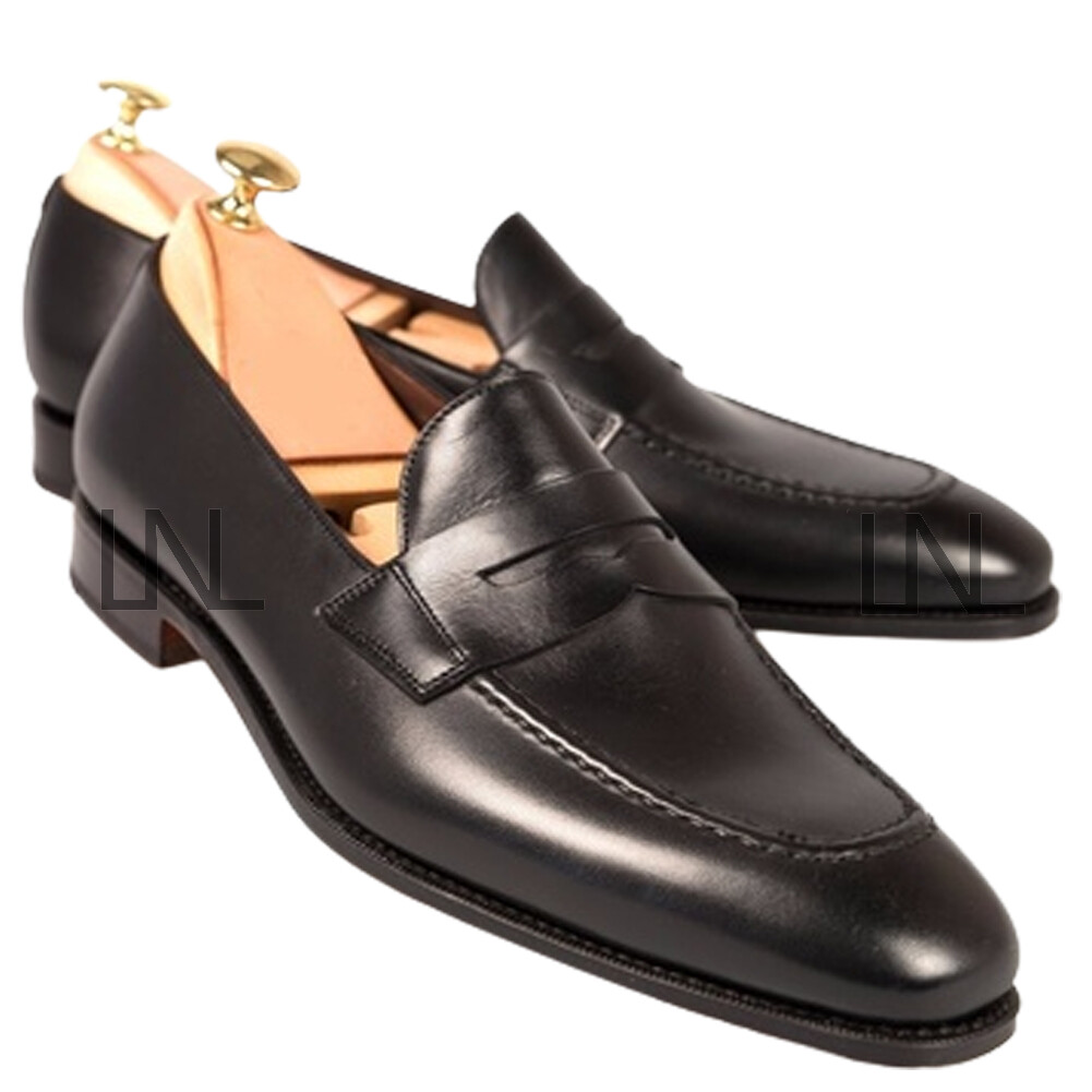 New Men's Black Color Slip On Penny Loafer Genuine Leather Fashion Casual Shoes