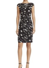 Lauren Ralph Lauren Scuba Knit Faux Wrap Dress 10 Black White Ruched Mob Wife