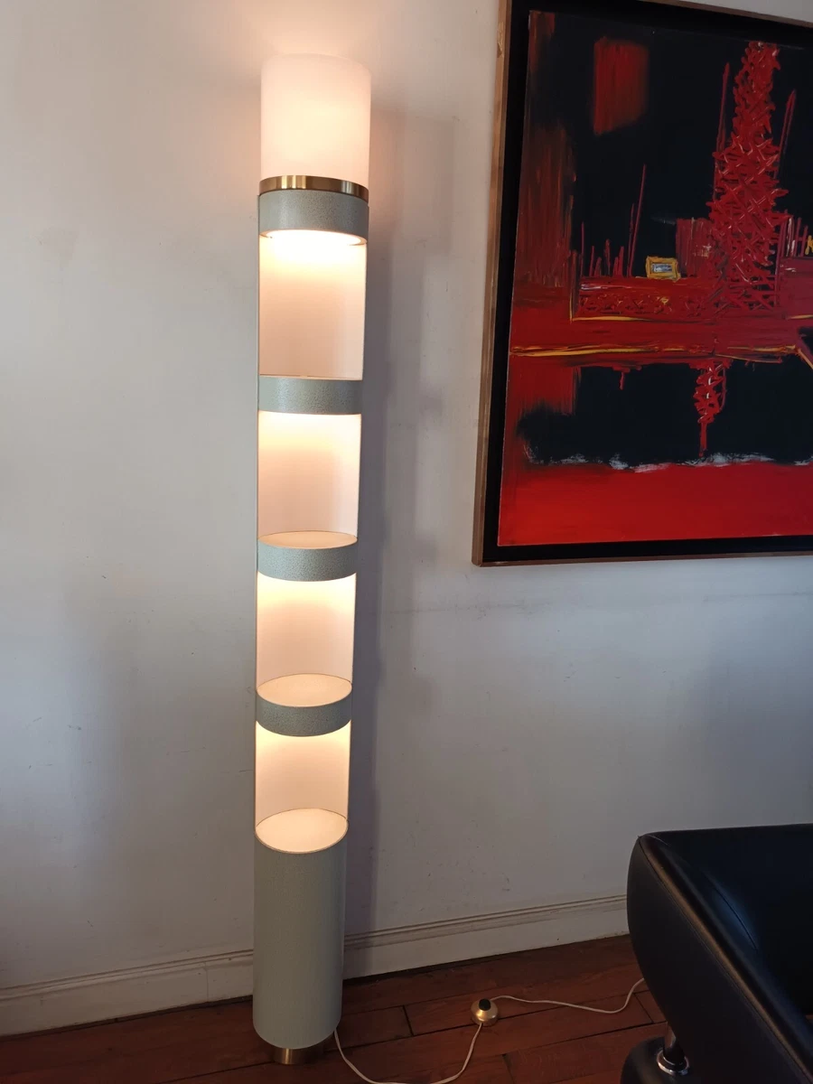 Lampe Sur Pied (lampadaire) Design De Jean Perzel - Années 60 - Colonne Lumineuse En Métal Gris - Bon état Vintage