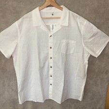Coofandy Men's XXL Cotton Linen Shirt Wood Buttons Short Sleeve Ivory 54" chest