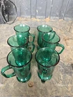 Set Of 6 Vintage Anchor Hocking Emerald Green Glass Irish Coffee  Mugs