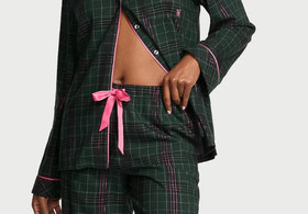VICTORIA'S SECRET Flannel Pajama Set Pajamas Green Pink Plaid Large NWT