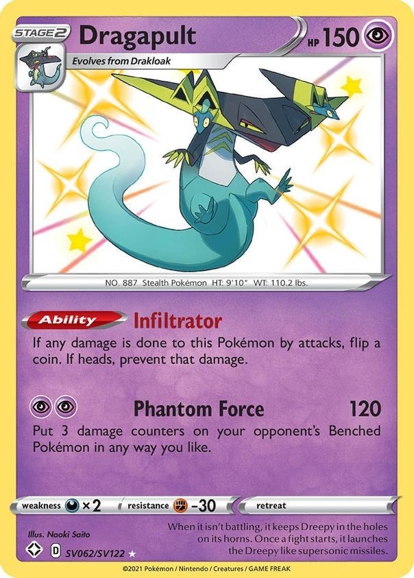 Dragapult - SV062/SV122 - Pokemon Shining Fates Sword Shield Shiny Rare Card NM