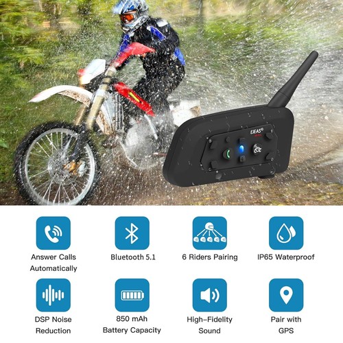 V6 Pro Motorradhelm Bluetooth Gegensprechanlage, 2-Wege 1200M Motorrad Bluetooth... - Bild 2 von 9