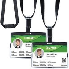 Horizontal Badge Holder with Detachable Breakaway Lanyard Hard Plastic ID Ba