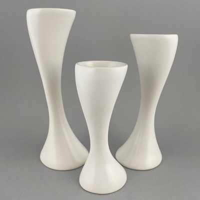 Peter Saenger White Porcelain Pottery Goblets Signed Set of 3 READ