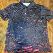 Obnoxious Golf Polo Shirt Mens Black Red Blue Short Sleeve Geometric Small