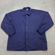French Jacket Adult Large Blue VTG Canvas Military Work Wear Utility Chore Men