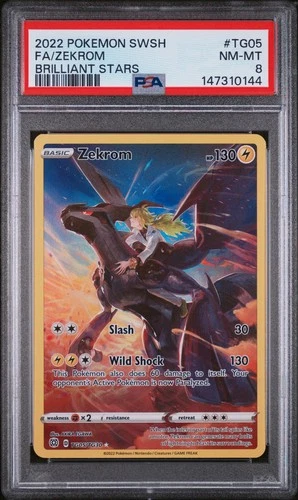 2022 POKEMON SWORD & SHIELD BRILLIANT STARS #TG05 FULL ART/ZEKROM PSA 8